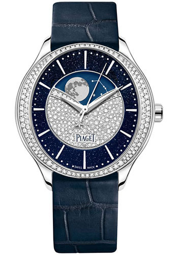 Piaget Limelight Stella - White Gold 36 MM - Blue Leather Strap - Diamond Bezel - Blue Aventurine Glass Diamond-Paved Dial - G0A44124