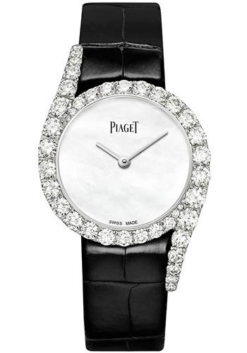 Piaget Limelight Gala - White Gold 32 MM - Black Leather Strap - Diamond Bezel - White Dial - G0A44160