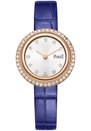 Piaget Possession - Rose Gold 29 MM - Blue Leather Strap - Diamond Bezel - Silvered Dial - G0A44282