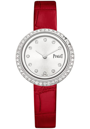 Piaget Possession - White Gold 29 MM - Red Leather Strap - Diamond Bezel - Silvered Dial - G0A44284