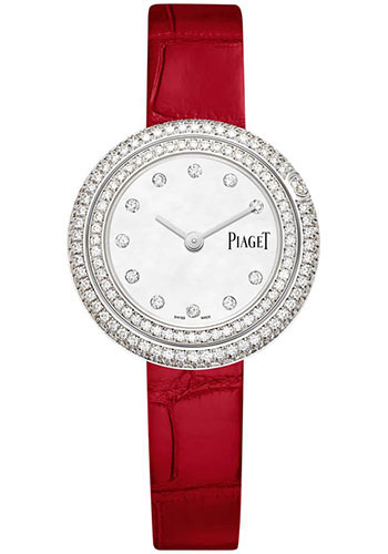 Piaget Possession - White Gold 29 MM - Red Leather Strap - Diamond Bezel -  Mother-Of-Pearl Gem-Set Dial - G0A44285