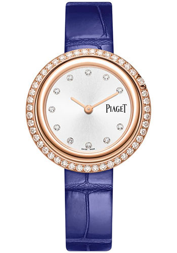 Piaget Possession - Rose Gold 34 MM - Blue Leather Strap - Diamond Bezel - Silvered Dial - G0A44292