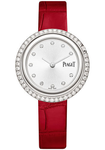 Piaget Possession - White Gold 34 MM - Red Leather Strap - Diamond Bezel - Silvered Dial - G0A44294