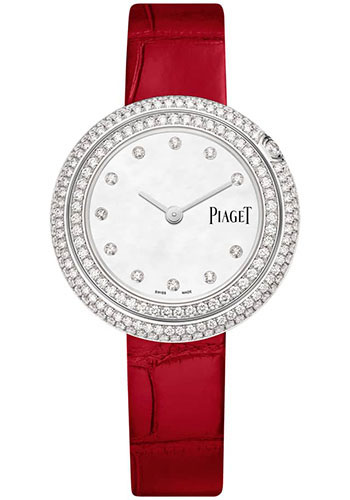 Piaget Possession - White Gold 34 MM - Red Leather Strap - Diamond Bezel - Mother-Of-Pearl Gem-Set Dial - G0A44295