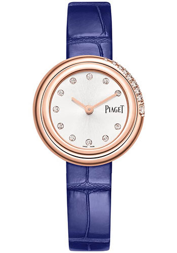 Piaget Possession - Rose Gold Diamond 29 MM - Blue Leather Strap - Silvered Dial - G0A45062