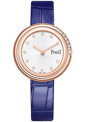 Piaget Possession - Rose Gold Diamond 34 MM - Blue Leather Strap - Silvered Dial - G0A45072