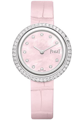 Piaget Possession - White Gold 34 MM - Pink Leather Strap - Diamond Bezel - Pink Dial - G0A45074