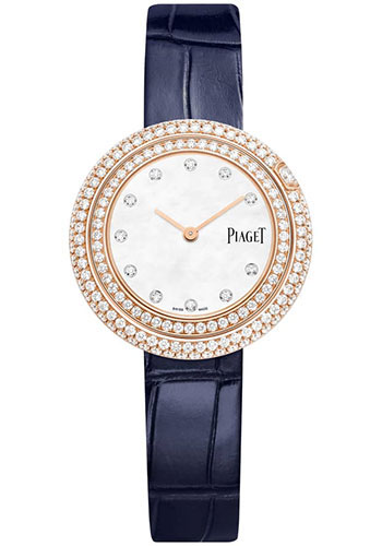 Piaget Possession - Rose Gold 29 MM - Blue Leather Strap - Diamond Bezel - White Dial - G0A45082