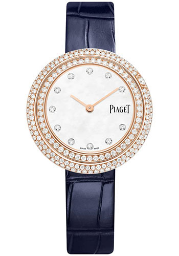 Piaget Possession - Rose Gold 34 MM - Blue Leather Strap - Diamond Bezel -White Dial - G0A45092