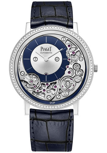 Piaget Altiplano - White Gold 41 MM - Blue Leather Strap - Diamond Bezel - Blue Skeleton Dial - G0A45121