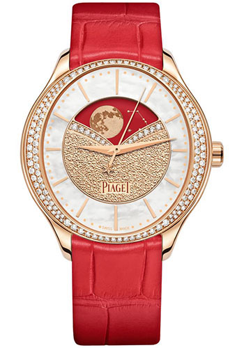 Piaget Limelight Stella - Rose Gold 36 MM - Red Leather Strap - Diamond Bezel - Oval Dial - G0A45124