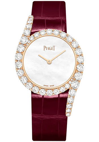 Piaget Limelight Gala - Rose Gold 32 MM - Burgundy Leather Strap - Diamond Bezel - White Dial - G0A45161