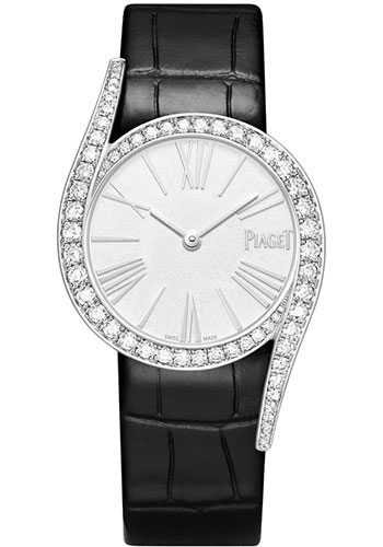 Piaget Limelight Gala - White Gold 32 MM - Black Leather Strap - Diamond Bezel - Silvered Dial - G0A45360