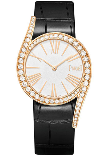 Piaget Limelight Gala - Rose Gold 32 MM - Black Leather Strap - Diamond Bezel - Silver Dial - G0A45361