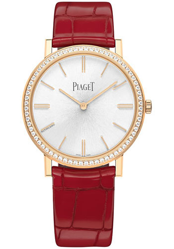 Piaget Altiplano - Rose Gold 35 MM - Red Leather Strap - Diamond Bezel - Silver Dial - G0A45406