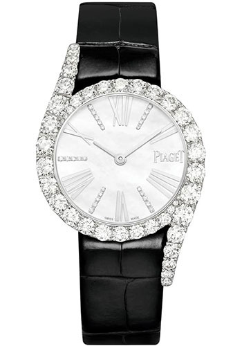 Piaget Limelight Gala - White Gold 32 MM - Black Leather Strap - Diamond Bezel - White Dial - G0A46180