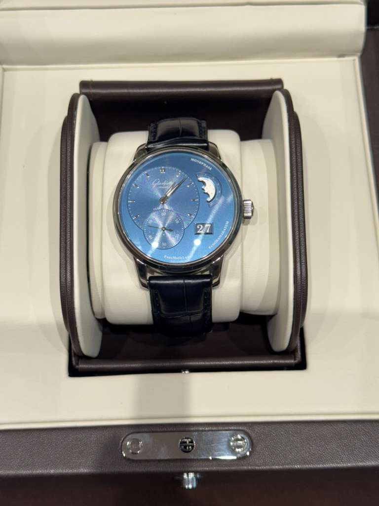 Glashütte PanoMaticLunar - 40 MM - Stainless Steel - Blue Dial - Blue Leather Strap - 1-90-02-46-32-35