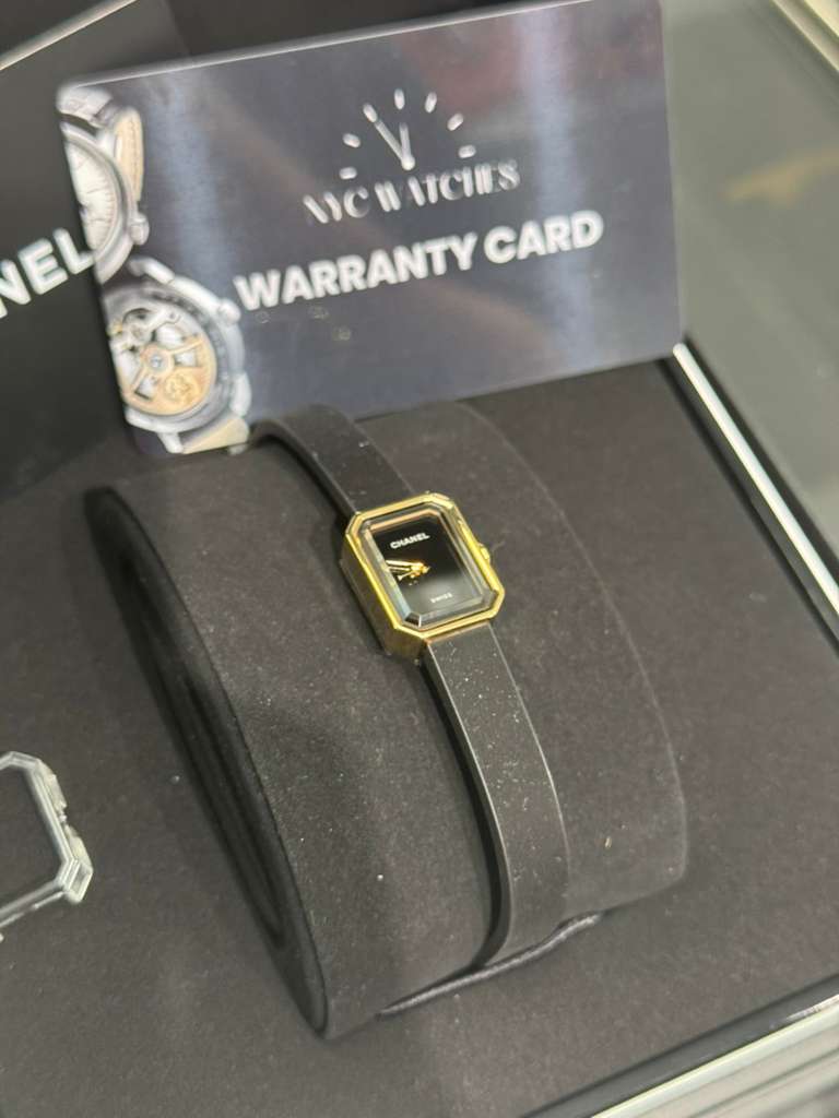 Chanel - Première Ribbon Watch - Yellow Gold and Titanium - 19.7 MM x 15.2 MM - Black Dial - Black Rubber Strap - H6125
