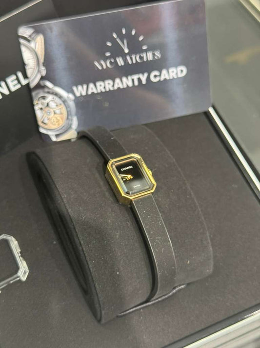 Chanel - Première Ribbon Watch - Yellow Gold and Titanium - 19.7 MM x 15.2 MM - Black Dial - Black Rubber Strap - H6125