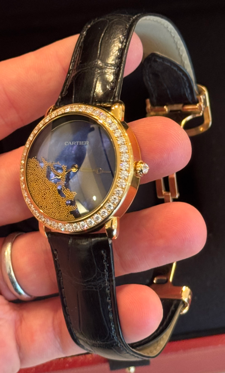 Cartier Révélation d'une Panthère Yellow Gold 37 MM - Shiny Blue Alligator Leather Strap - Diamond Bezel - Blue Mother-of-Pearl Dial - HPI01354