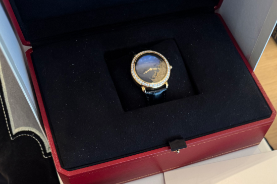 Cartier Révélation d'une Panthère Yellow Gold 37 MM - Shiny Blue Alligator Leather Strap - Diamond Bezel - Blue Mother-of-Pearl Dial - HPI01354