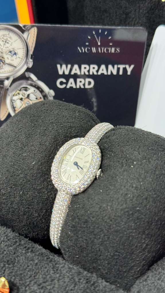 Cartier - Baignoire (Mini model) Size 15 - 18.7 x 24.6 MM - White Gold and Diamond Bracelet and Bezel - Silvered Dial - CRHPI01822