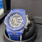 Hublot - Big Bang Cannes & St. Tropez - 45 MM - Blue Ceramic - Skeleton Blue Dial - White and Blue Rubber Strap - Limited Edition - 411.EX.5129.RX