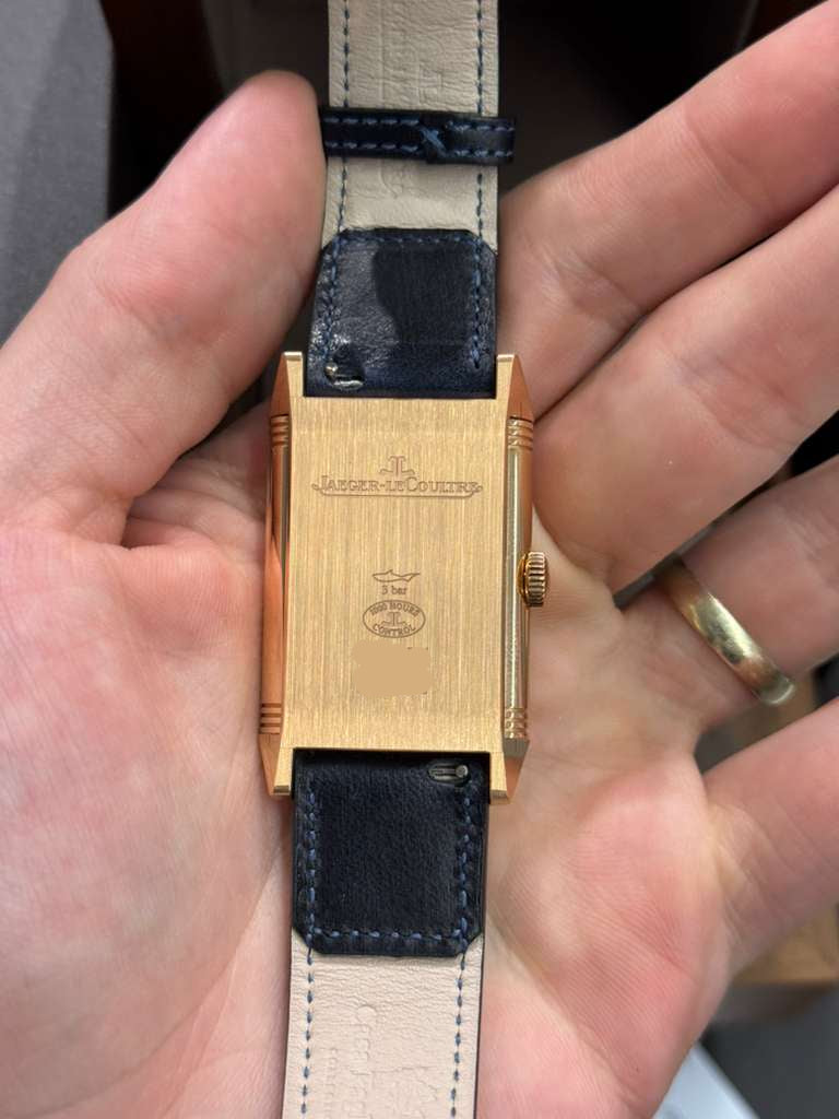 JLC - Reverso Tribute Duoface Small Seconds - 47 MM x 28.3 MM - Pink Gold - Blue/Silvered Dial - Blue Strap - JLC Q3982590