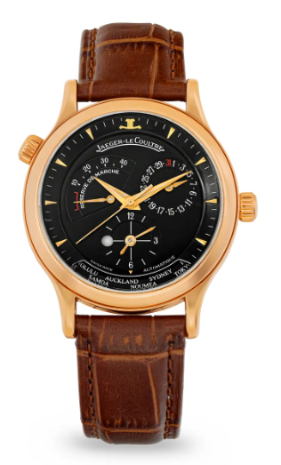 JLC - Master Control World Timer - 38 MM - Rose Gold - Black Dial - Brown Lather Strap - 142.2.92.S