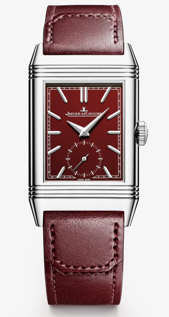 JLC - Reverso Tribute Monoface Small Seconds - 45.6 MM x 27.4 MM - Stainless Steel - Burgundy Dial - Burgundy Leather Strap - JLC Q397846J
