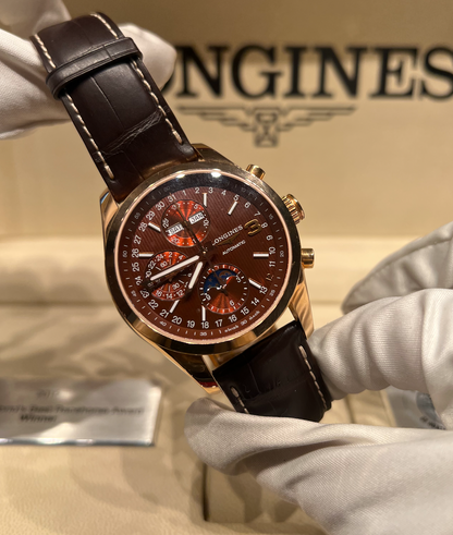 Longines Conquest Classic Moonphase - 42 MM - Rose Gold - Brown Dial - Leather Strap - L2.798.8.62.3