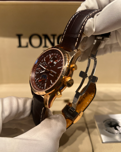 Longines Conquest Classic Moonphase - 42 MM - Rose Gold - Brown Dial - Leather Strap - L2.798.8.62.3