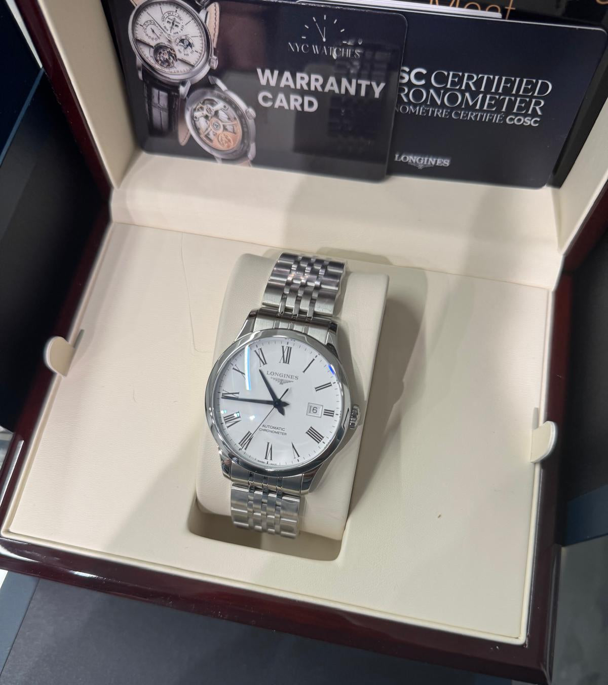 Longines Record - Stainless Steel - 40 MM - White Matt Dial - L2.821.4.11.6