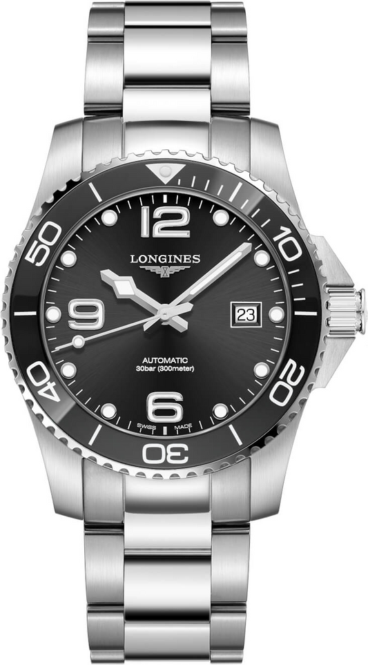 Longiness Hydroconquest Stainless Steel 41 MM - Stainless Steel Bracelet - Black Dial - L3.781.4.56.6