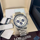 Longines Conquest Chronograph - 42 MM - Steel Case - Ceramic Bezel - Silver with Blue Counters Dial - L3.835.4.98.6