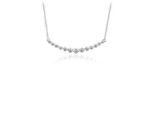Diamond Curved Bar Necklace - 18k White Gold - 2 Ct. Tw. - N-0015WG18DCB