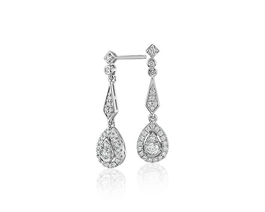 Diamond Vintage-Inspired Teardrop Earrings - &nbsp;14k White Gold - 1/3 Ct. Tw. - E-0018WG14DT