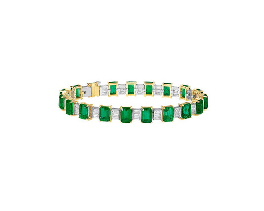 Emerald And Diamond Baguette Bracelet - 18k Yellow Gold - B-0060YG18 EDB