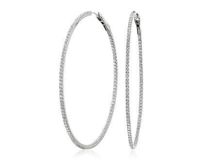 Dazzling Diamond Eternity Hoop Earrings -  14k White Gold - 2 Ct. Tw. - E-0020WG14DDEH