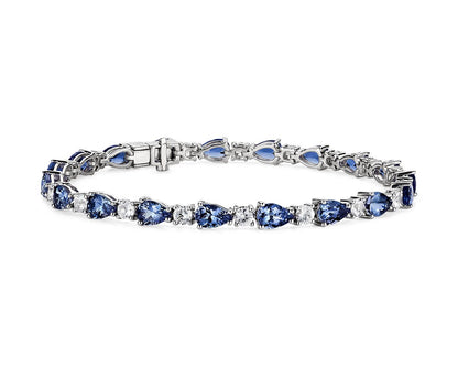 Tanzanite And White Sapphire Bracelet - 14k White Gold - B-0058WG14 TWS