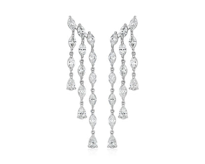 Diamond Trio Drop Earrings - &nbsp;18k White Gold - 4 Ct. Tw. - E-0029WG18DTD