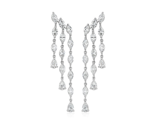 Diamond Trio Drop Earrings - &nbsp;18k White Gold - 4 Ct. Tw. - E-0029WG18DTD