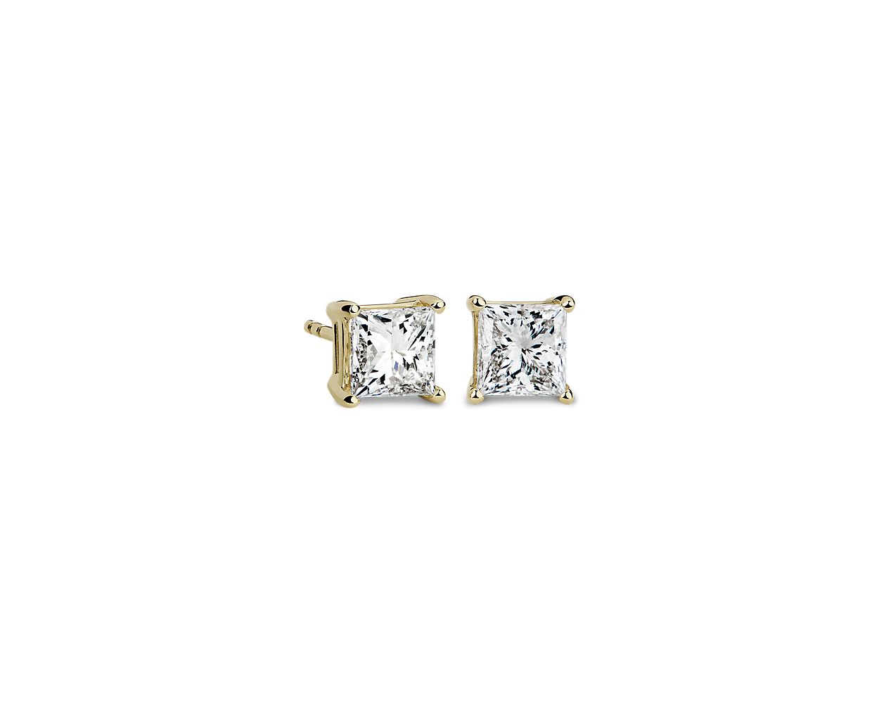 Lab Grown Diamond Princess Cut Stud Earrings - &nbsp;14k Yellow Gold - 2 Ct. Tw. - E-0033YG14DPCS