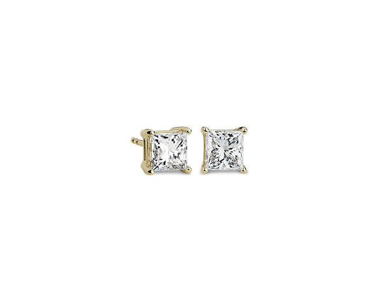 Lab Grown Diamond Princess Cut Stud Earrings - &nbsp;14k Yellow Gold - 2 Ct. Tw. - E-0033YG14DPCS