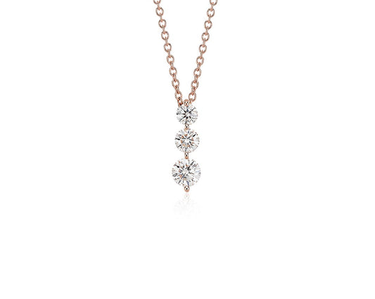 Three-Stone Drop Diamond Pendant Necklace - 18k Rose Gold - 1 Ct. Tw. - N-0010RG18D