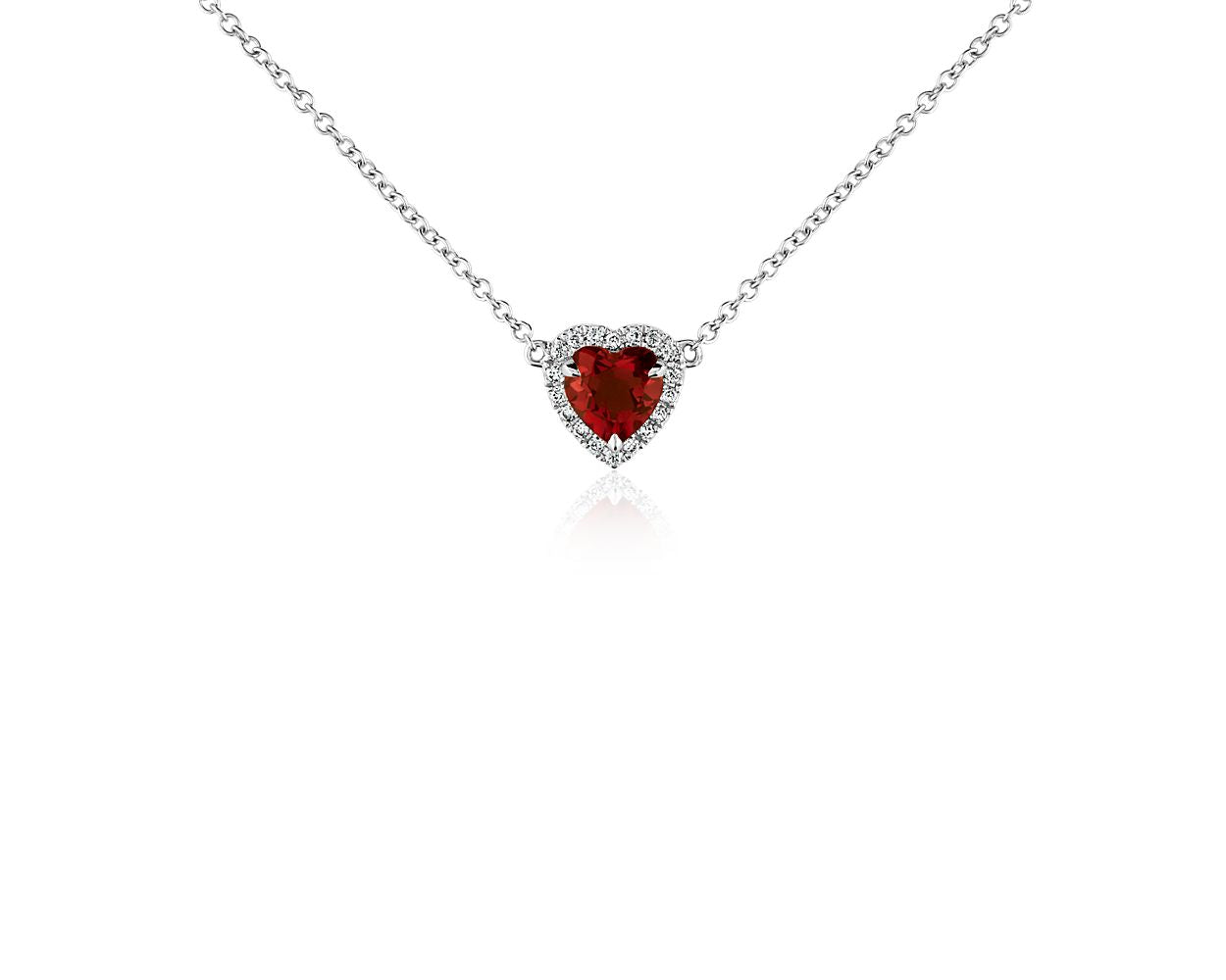 Heart-Shaped Garnet And Diamond Pendant Necklace - 18k White Gold - 6MM - N-0008WG14D