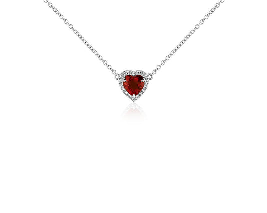 Heart-Shaped Garnet And Diamond Pendant Necklace - 18k White Gold - 6MM - N-0008WG14D