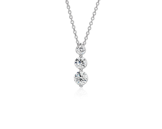 Three-Stone Drop Diamond Pendant Necklace - 18k White Gold - 1 1/2 Ct. Tw. - N-0002WG18D