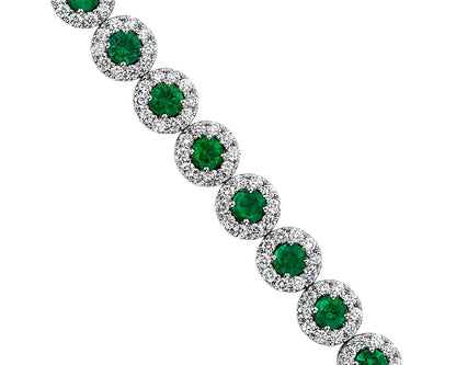 Emerald And Diamond Halo Bracelet - 14k White Gold - 2 4/5 Ct. Tw. - B-0061WG14 EDH