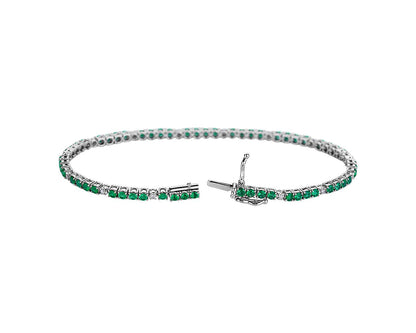 Alternating Emerald And Diamond Bracelet - 14k White Gold - B-0056WG14 AED